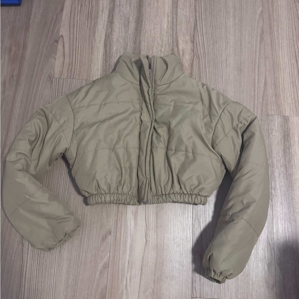 SHEIN Women's Cropped Puffer Jacket - Tan